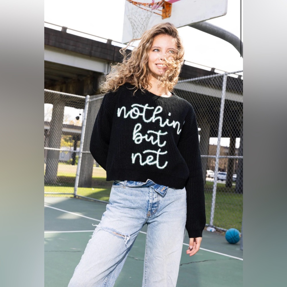 QUEEN OF SPARKLES Black Crewneck Sweater with White Script